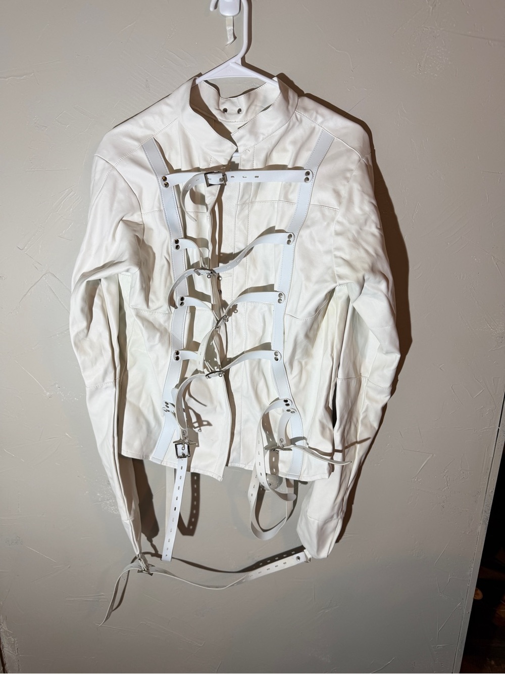 White Gothic Punk Harness Buckle Asylum Jacket Y2K Alternative